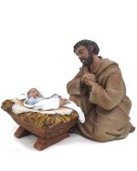 Conjunto San Francisco adorando y el niño Jesús 12 cm