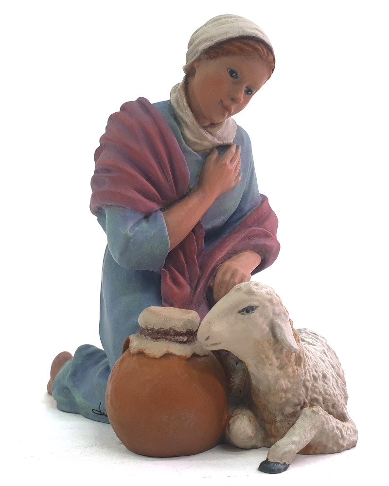 Pastora adorando con cordero 17cm